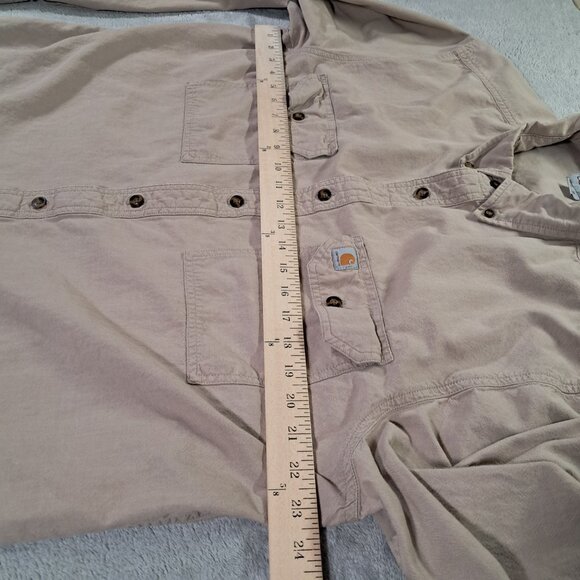 Carhartt Button Down Shirt Men XLT TALL Beige Long Sleeve Relaxed Fit Cotton - Picture 8 of 12